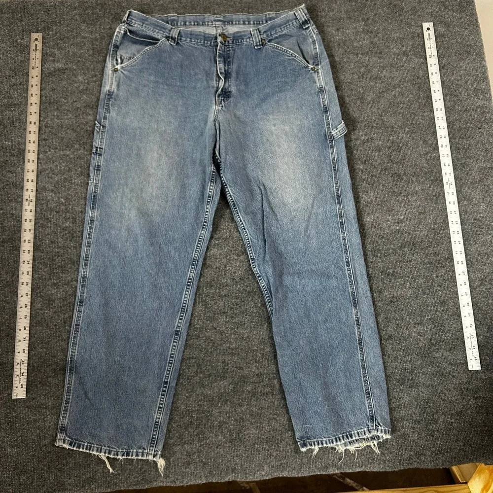 Wrangler Carpenter Jeans Mens Size 40 Blue Denim Relaxed Fit Distressed Workwear